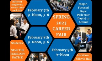 Spring 2023 Career Fair: Electrical Eng., Engineering Physics, Industrial & Systems Eng., Industrial Technology Mgmt., Mechanical Eng., Sustainability & Renewable Energy Systems