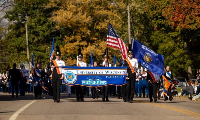 Marching Pioneers at the UW-Platteville Homecoming Parade